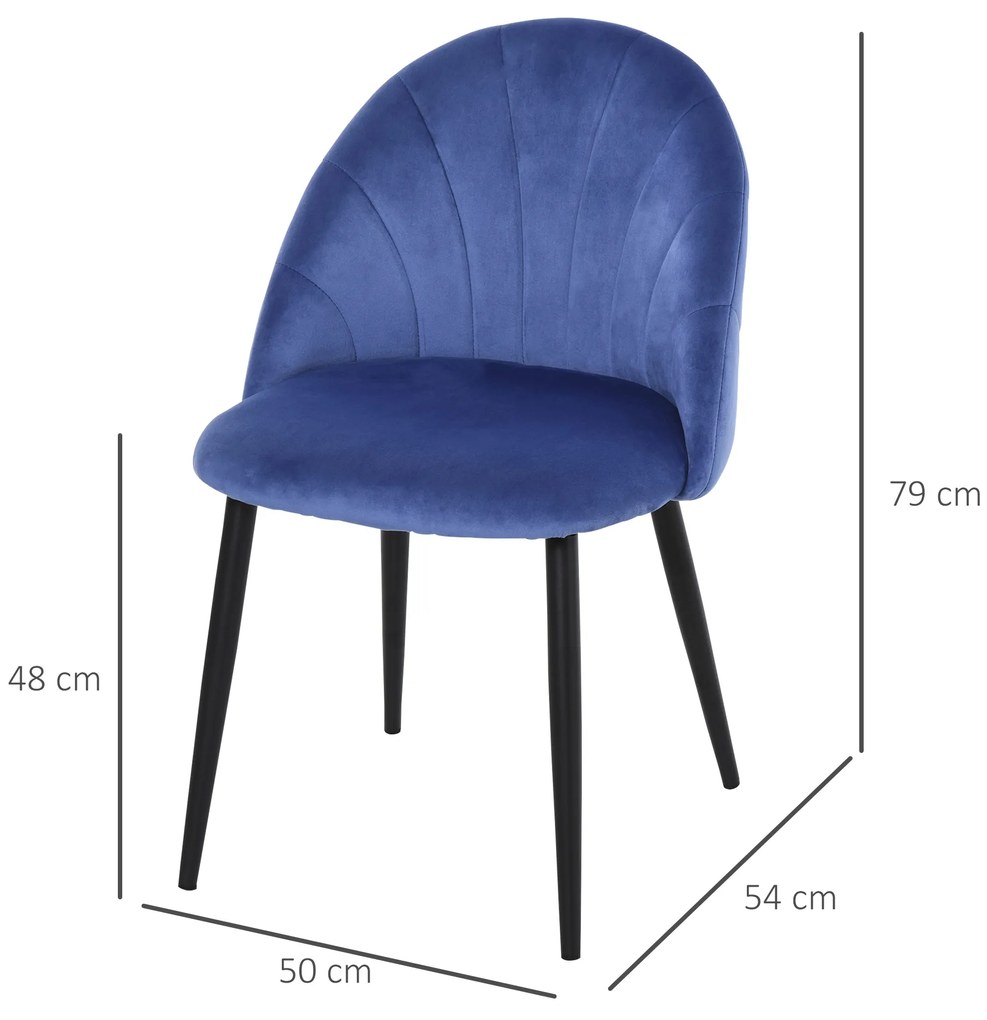 HOMCOM scaune de masa, 2 piese, cu tesatura catifelata, scaune pentru dormitor, sufragerie, scaune de catifea, scaune albastre | Aosom Romania