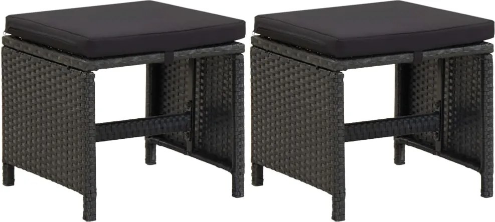 vidaXL Taburete de grădină cu perne, 2 buc., negru, poliratan