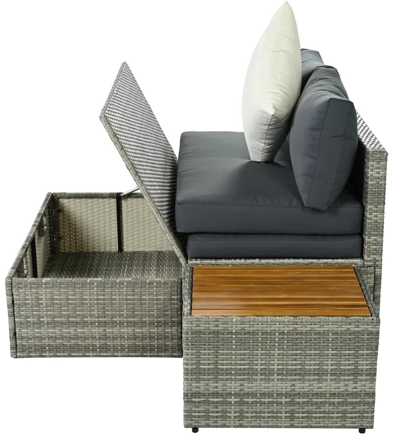 Set rattan de grădină DEBRA, gri/natural/crem