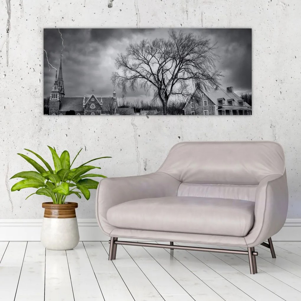Tablou cu sat alb negru (120x50 cm)
