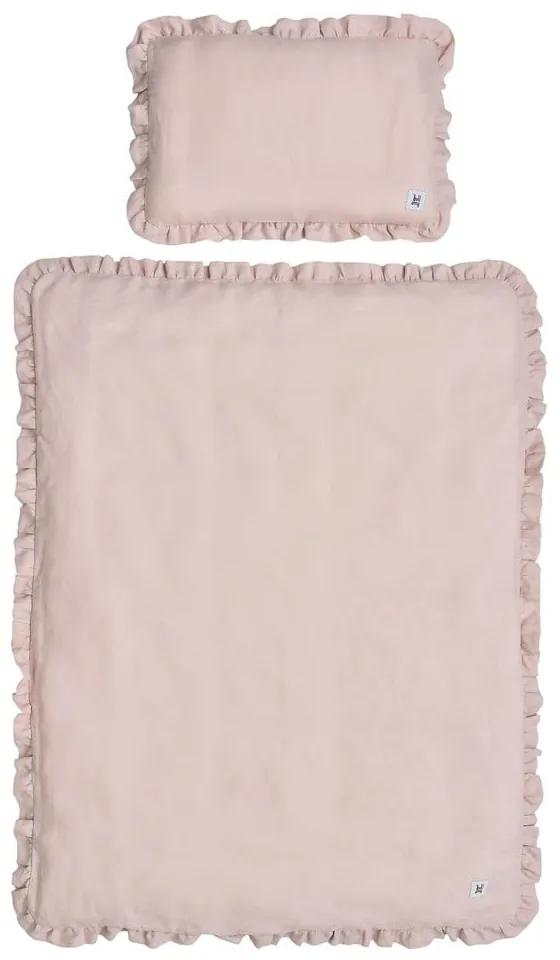 Set păturică matlasată din in și pernă pentru copii BELLAMY Dusty Pink, 80 x 100 cm, roz