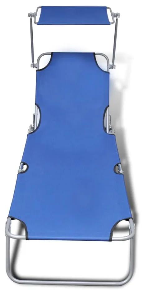 Șezlong pliabil cu protecție solară 189 x 58 x 27 cm, albastru