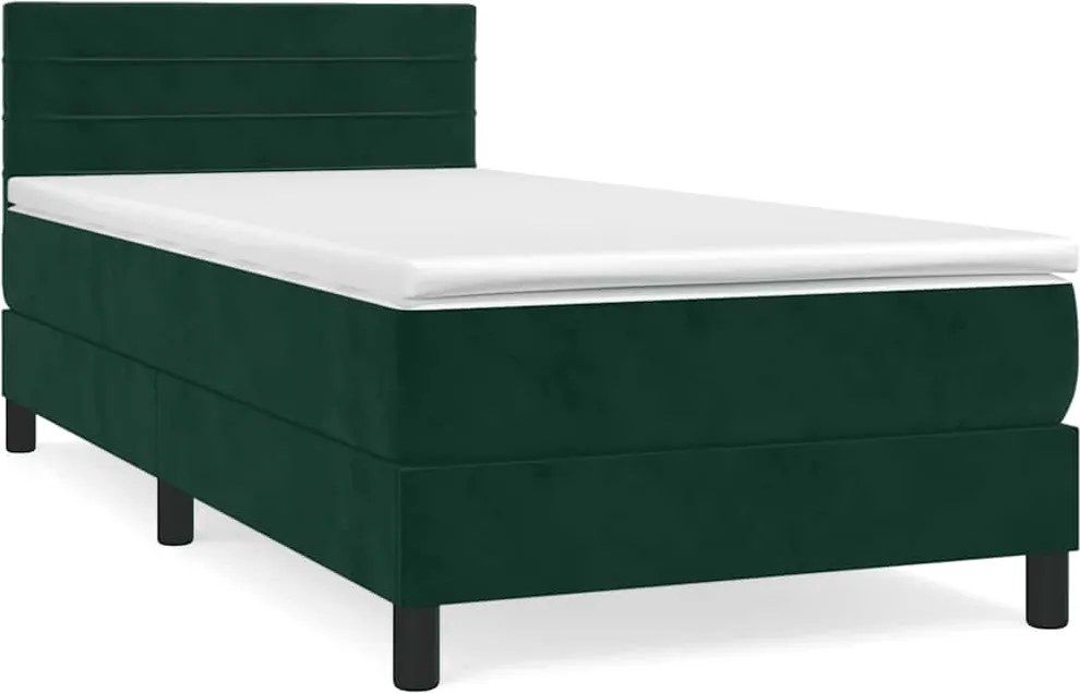 vidaXL Pat box spring cu saltea, verde închis, 90x190 cm, catifea