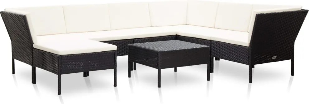 vidaXL Set mobilier de grădină cu perne, 8 piese, negru, poliratan