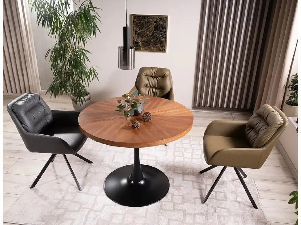 Masa rotunda de dining AMADEO 100x100 cm, decor nuc