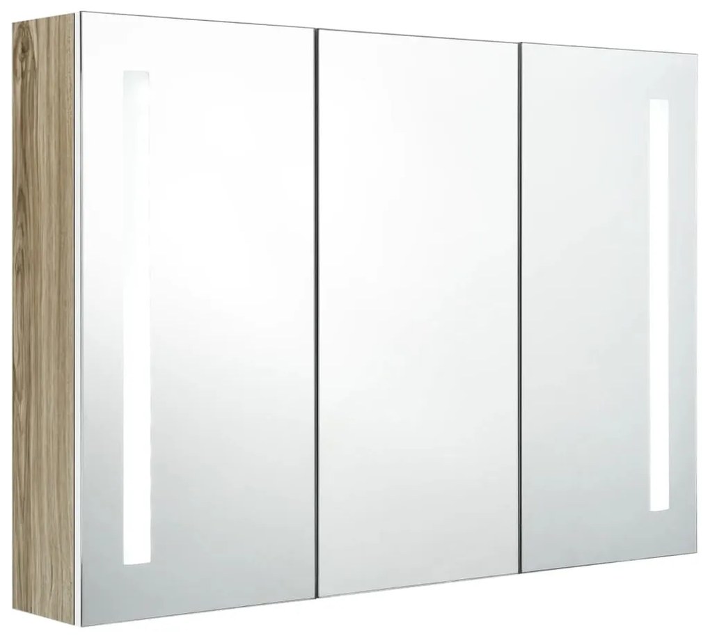326530 vidaXL Dulap de baie cu oglindă și LED, alb și stejar, 89x14x62 cm