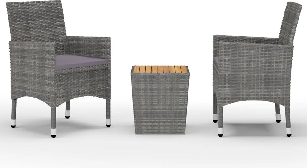 vidaXL Set mobilier grădină, 3 piese, gri, poliratan și lemn acacia