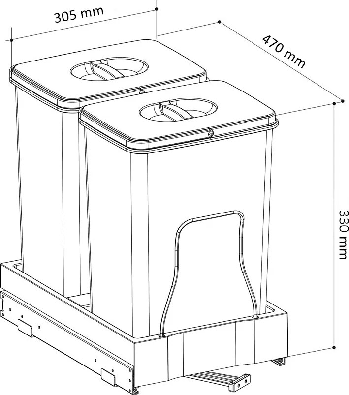 Cos gunoi incorporabil Ecomax Patty 45 Automatic, colectare selectiva, gri antracit, 2 x 15 l Polipropilena Metal, 450 mm, L:305 mm; A:470 mm; H:330
