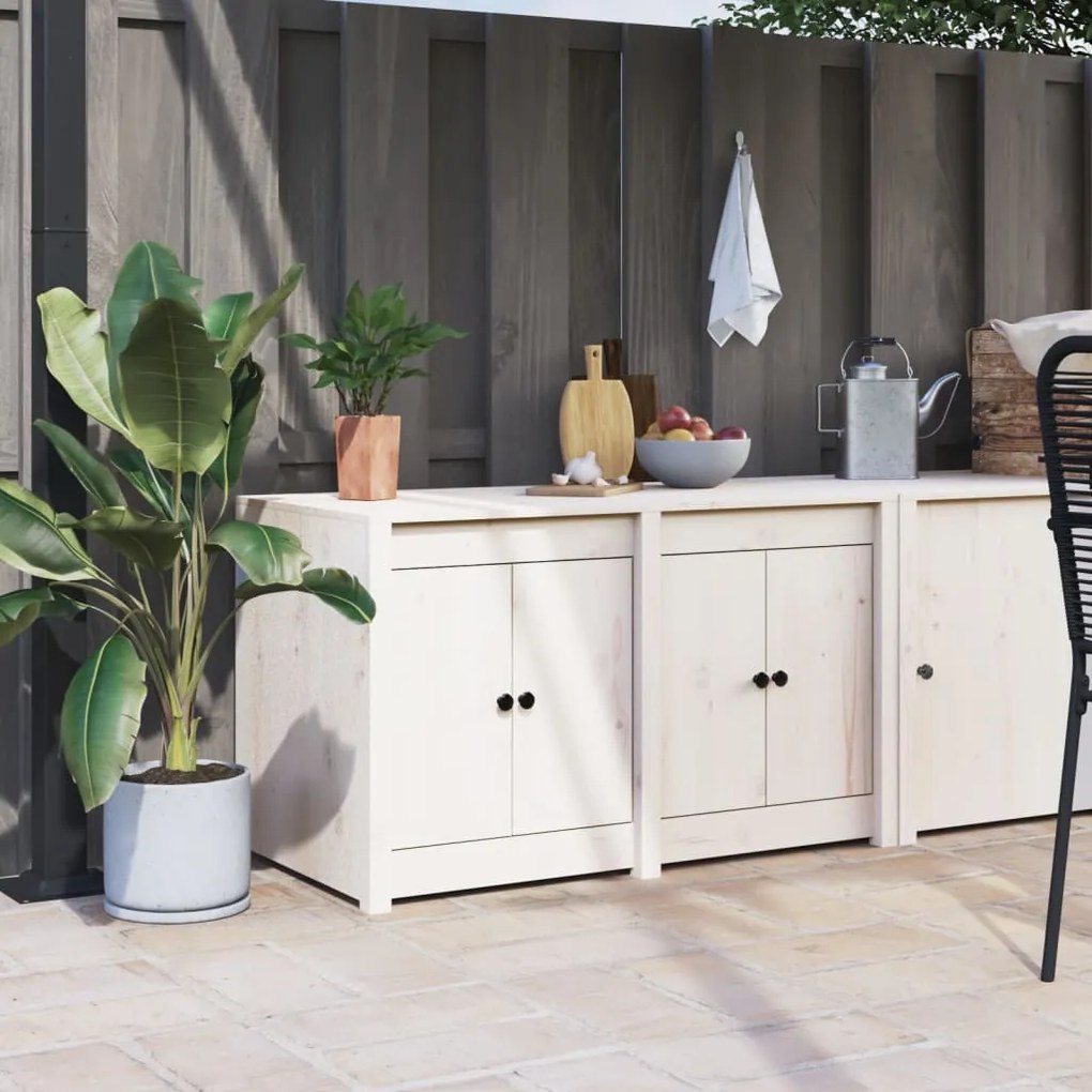 832338 vidaXL Dulap bucătărie de exterior, alb, 106x55x64 cm, lemn masiv pin