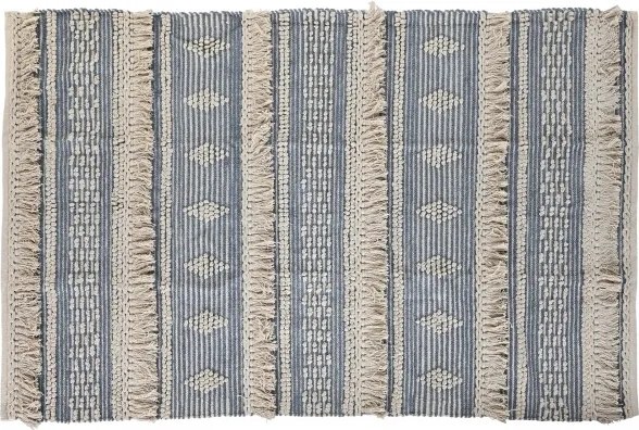 Covor din bumbac țesut manual, albastru și alb, 120 x 180 cm, 1600 gr, „Cotton Carpet Blue"