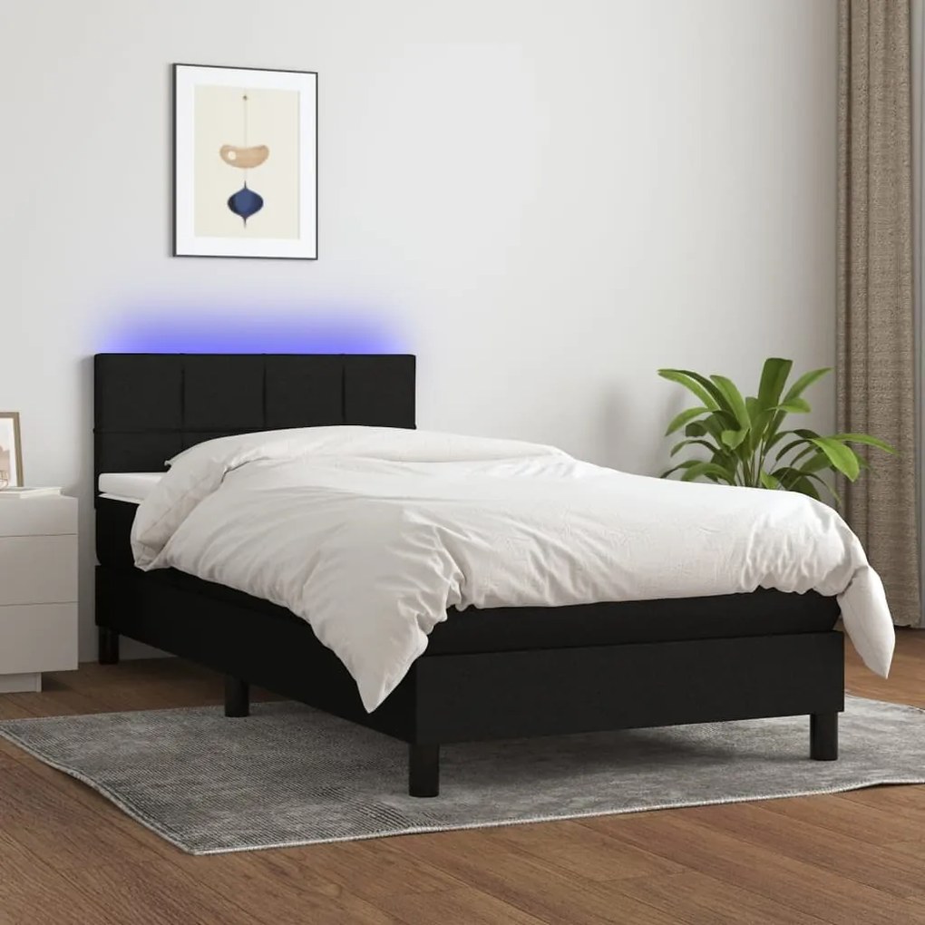 3133111 vidaXL Pat cu arcuri, saltea și LED, negru, 80x200 cm, textil