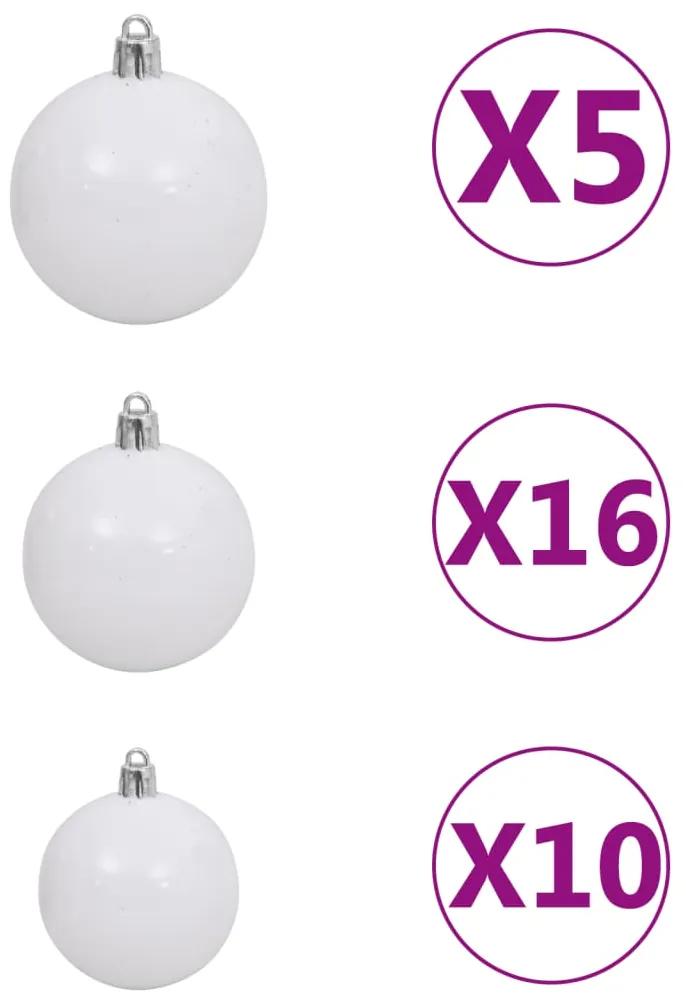 Set globuri Craciun cu varf  300 LED-uri 120 piese alb  gri 120, Alb si gri