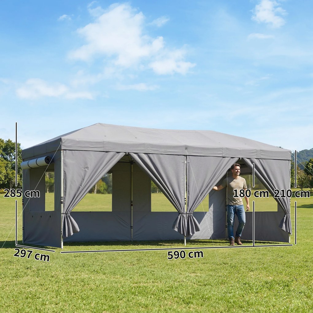 Outsunny Pavilion de grădină 3 x 6 m pop up pavilion pliant reglabil pe înălțime protecție UV50+ montaj ușor gri închis | Aosom Romania