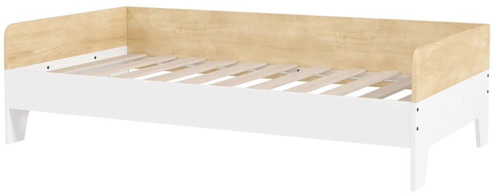 AIYAPLAY Pat pentru copii pat cu somieră cu lamele cu panouri laterale înalte design jos din lemn 143,5 x 74 x 40 cm alb | Aosom Romania