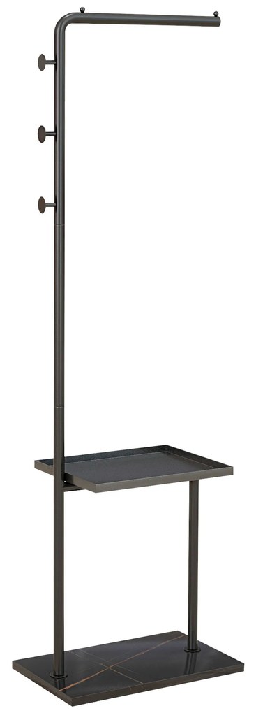 HOMCOM Cuier de Podea în Formă de C cu 3 Cârlige, Bază din piatră și Picioare Antiderapante, 45x28x148 cm, Negru | Aosom Romania