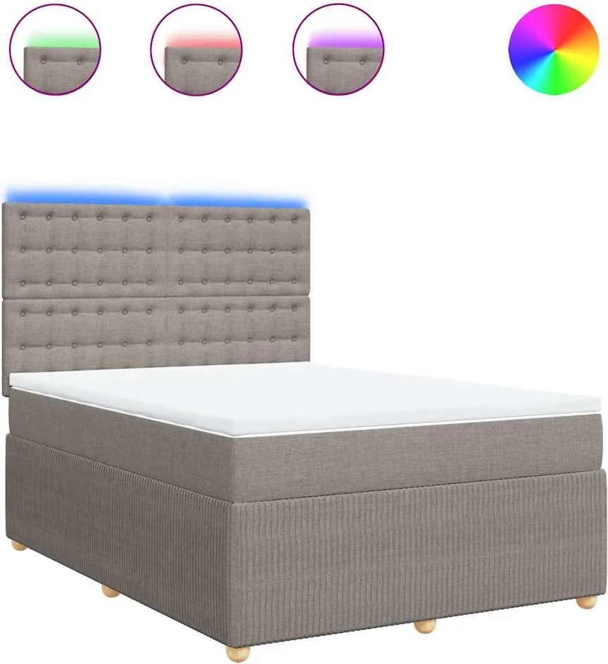 vidaXL Pat box spring cu saltea, gri taupe, 140x200 cm, textil
