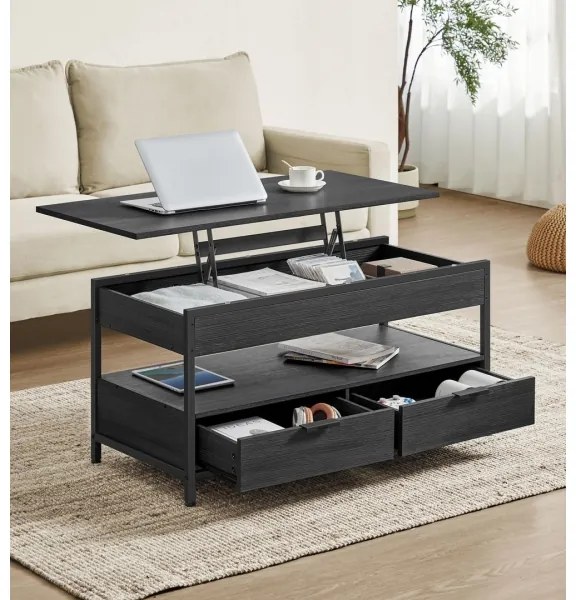 Masă de cafea NYRO cu blat ridicabil, neagră