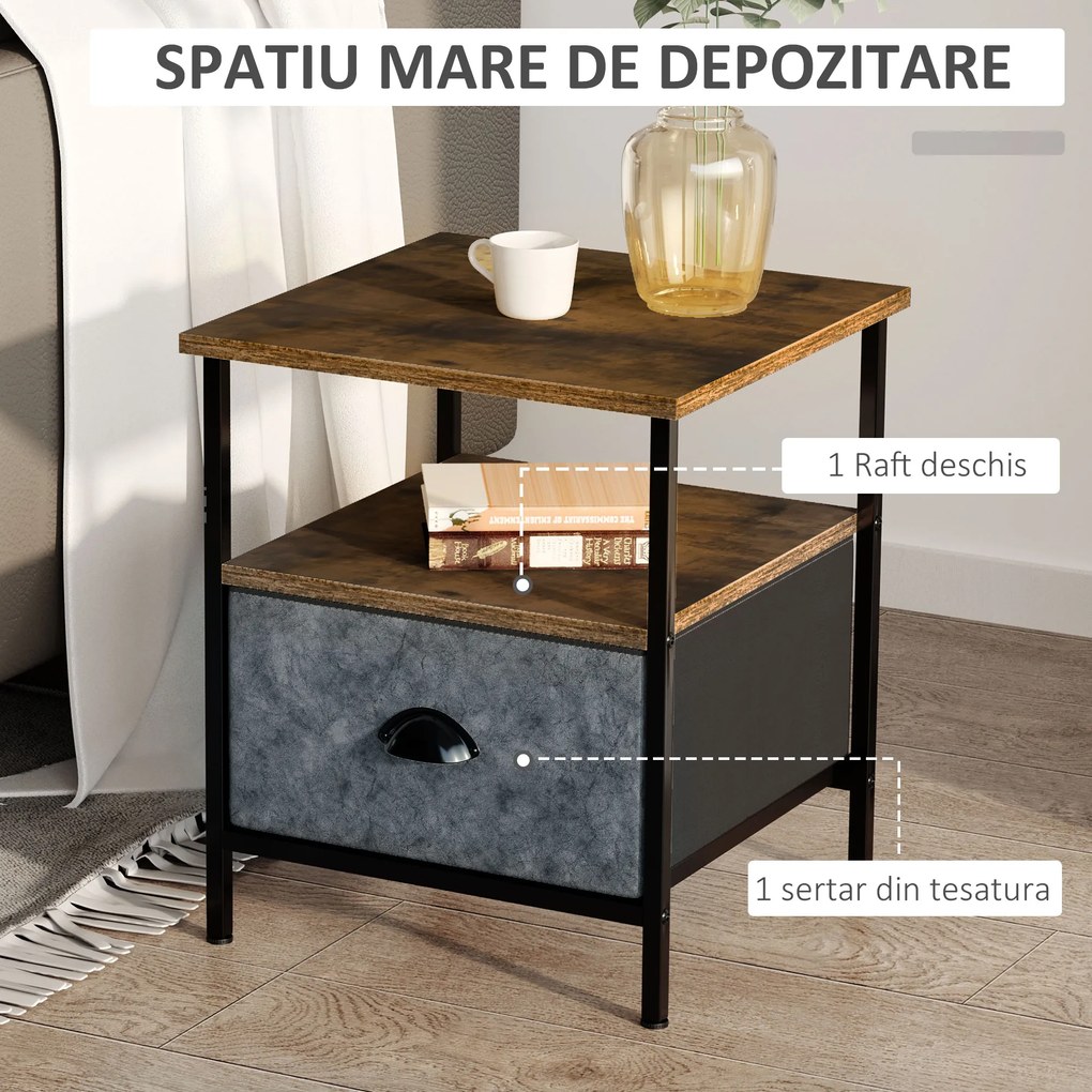 HOMCOM noptiera stil industrial, cu sertar, 40x40x46.9 cm | AOSOM RO