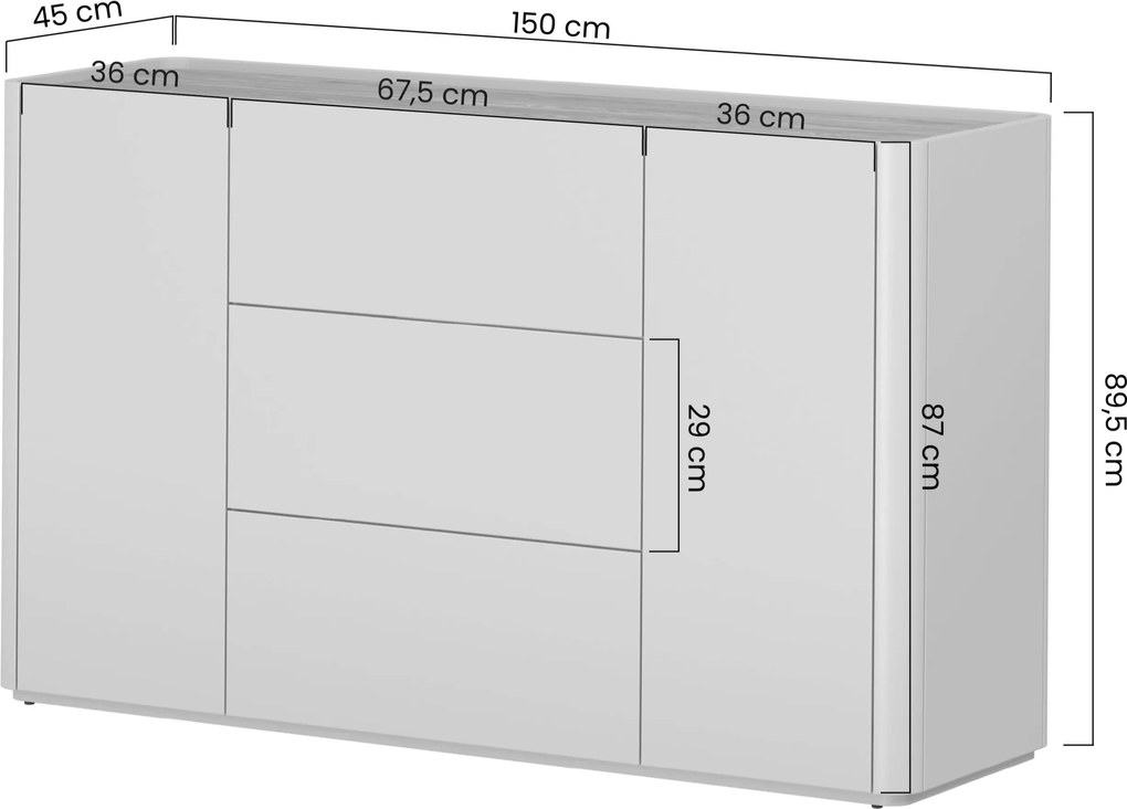 Comodă cu sertare Elivo 150 cm - eucalipt / stejar baltic dune