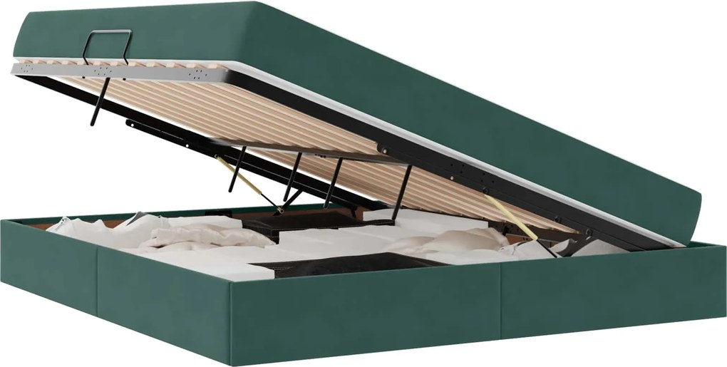 vidaXL Pat cu saltea și spațiu de depozitare Verde închis 160 x 200 cm
