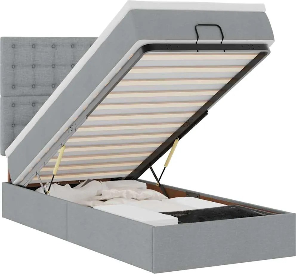 vidaXL Pat otoman cu saltea țesătură gri deschis 100x200 cm