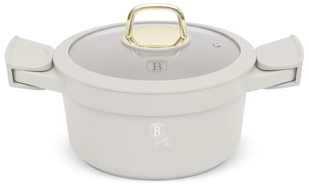 Oala cu capac si manere de silicon detasabile 20 cm, 2,8L Sahara Berlinger Haus BH 7786, antiaderenta, crem