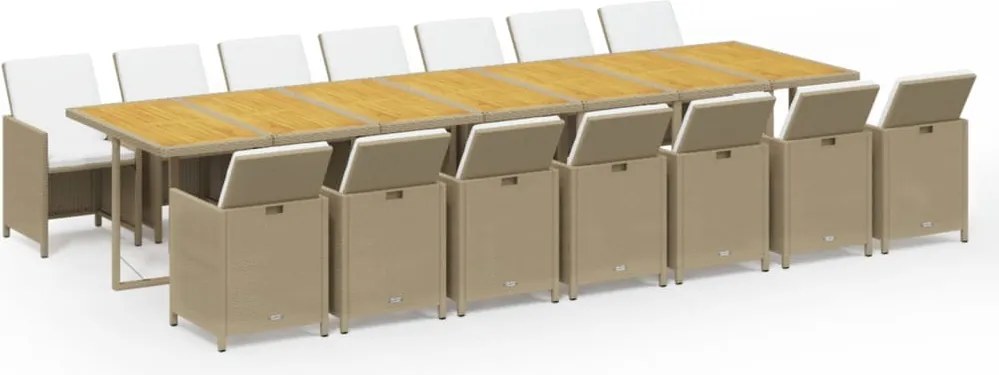 vidaXL Set mobilier de grădină cu perne, 15 piese, bej, poliratan