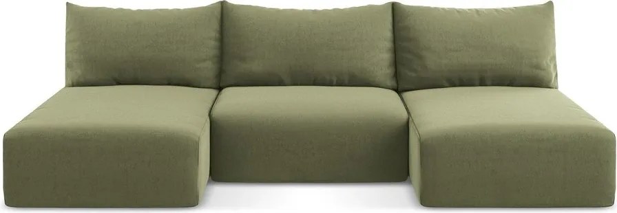 Colțar verde extensibil/cu spațiu de depozitare cu tapițerie din catifea (în formă de "U") Kalena – Makamii