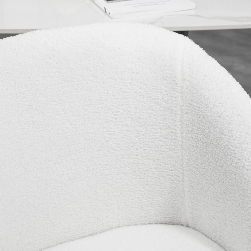 HOMCOM Set de 2 scaune de dining cu spătar din material textil cu efect de lână buclată picioroane din oțel 55 x 62 x 80 cm alb negru | Aosom Romania