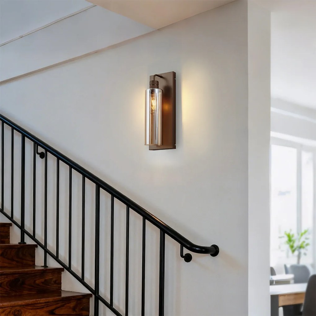 Lampă de perete Hotel Chic bronz închis cu sticlă ambră - Stavelot