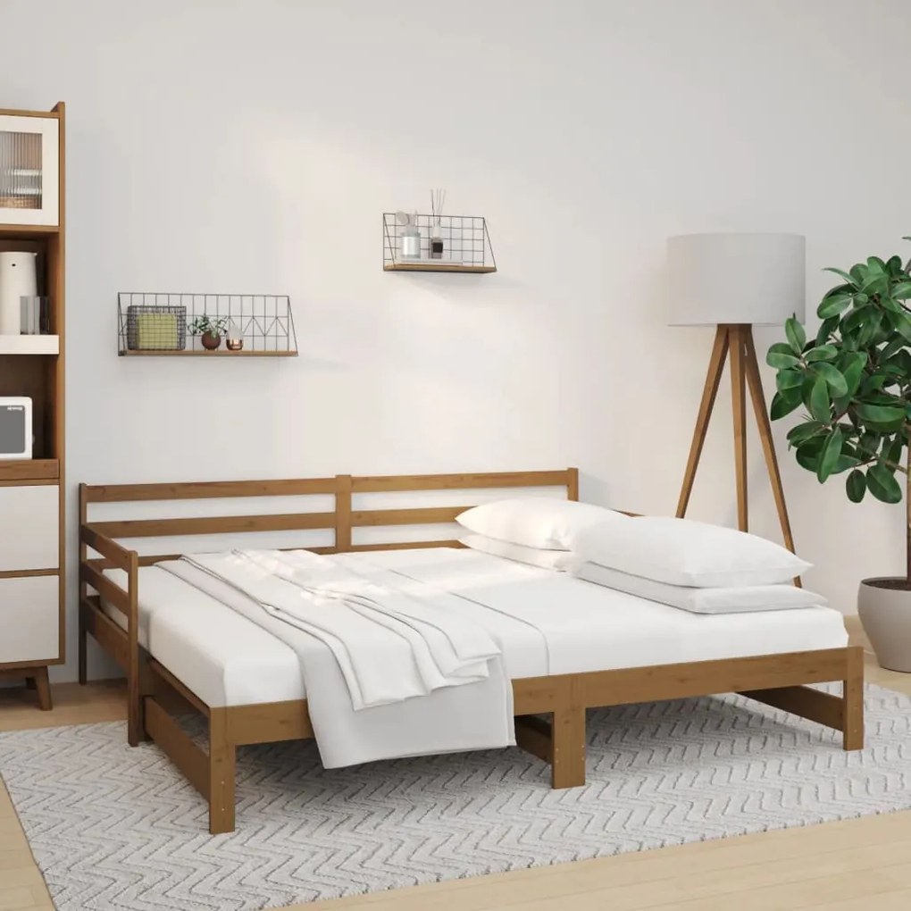 814702 vidaXL Pat de zi extensibil maro miere 2x(80x200) cm lemn masiv de pin