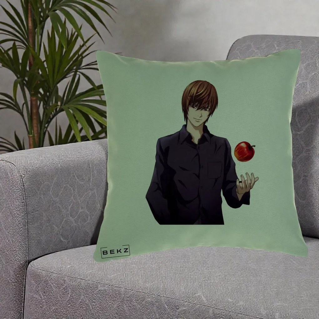 Perna Personalizata Death Note Light Yagami cu Mar, 40x40 cm, Verde, Husa Detasabila, Perna Inclusa, BEKZ®