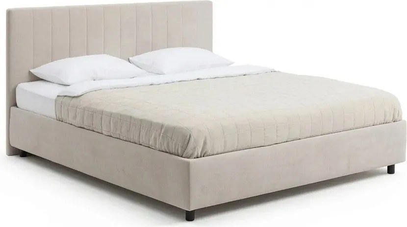 Pat matrimonial bej tapițat cu spațiu de depozitare cu somieră 160x200 cm Myra Slim Line – Bonami Selection