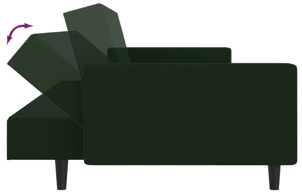 Canapea extensibila cu taburet, 2 locuri, verde inchis, catifea Verde inchis, Cu scaunel pentru picioare