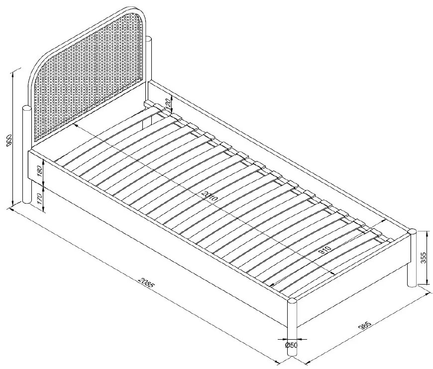 Set mobilier copii Pino, pat 90x200 cm cu capăt rotunjit din rattan și noptieră, olive – Vipack