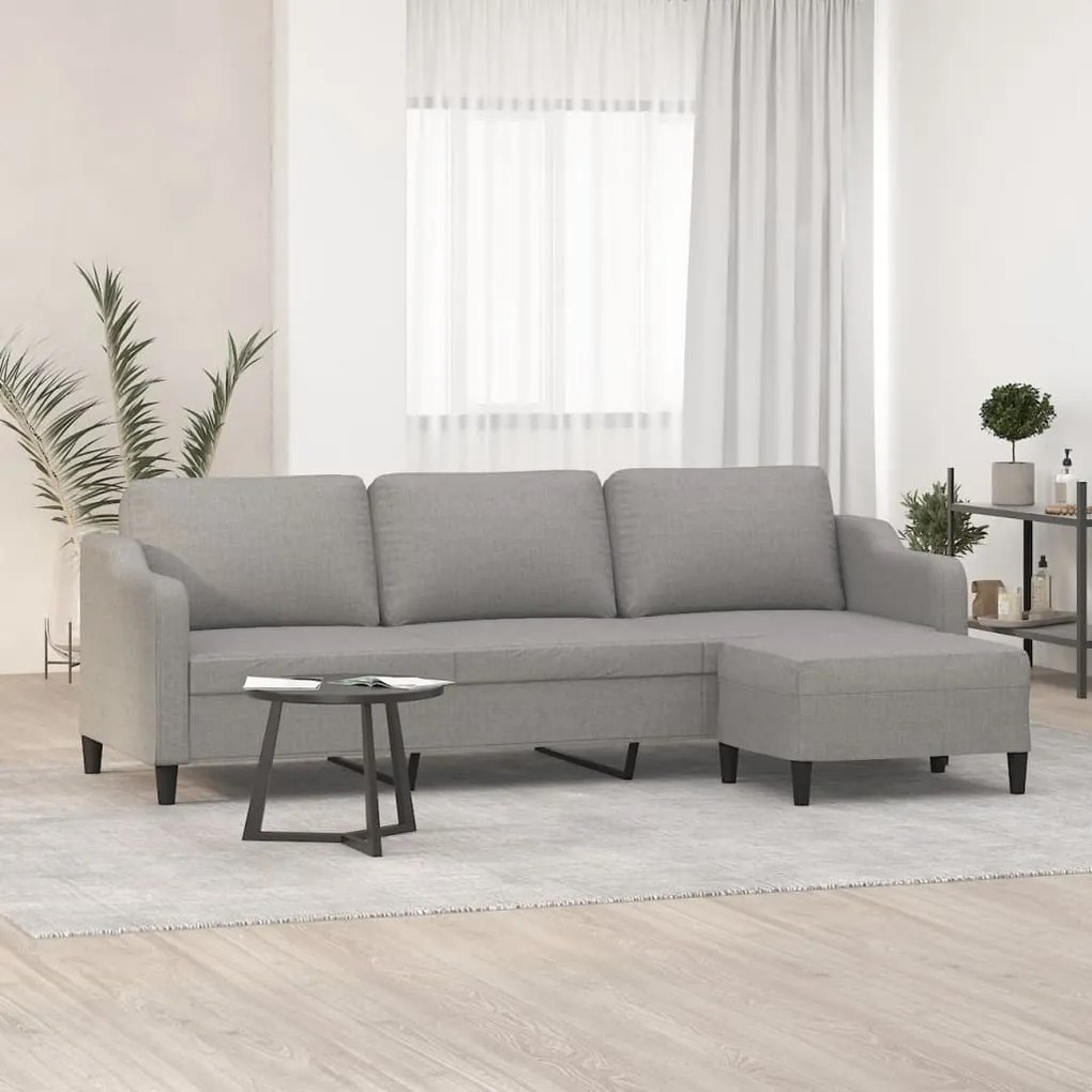 3153519 vidaXL Canapea cu 3 locuri și taburet, gri deschis, 210 cm, textil