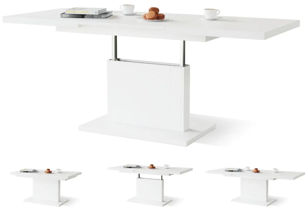 Mazzoni ORION Alb Mat - MĂSUȚĂ DE CAFEA EXTENSIBILĂ MODERNĂ