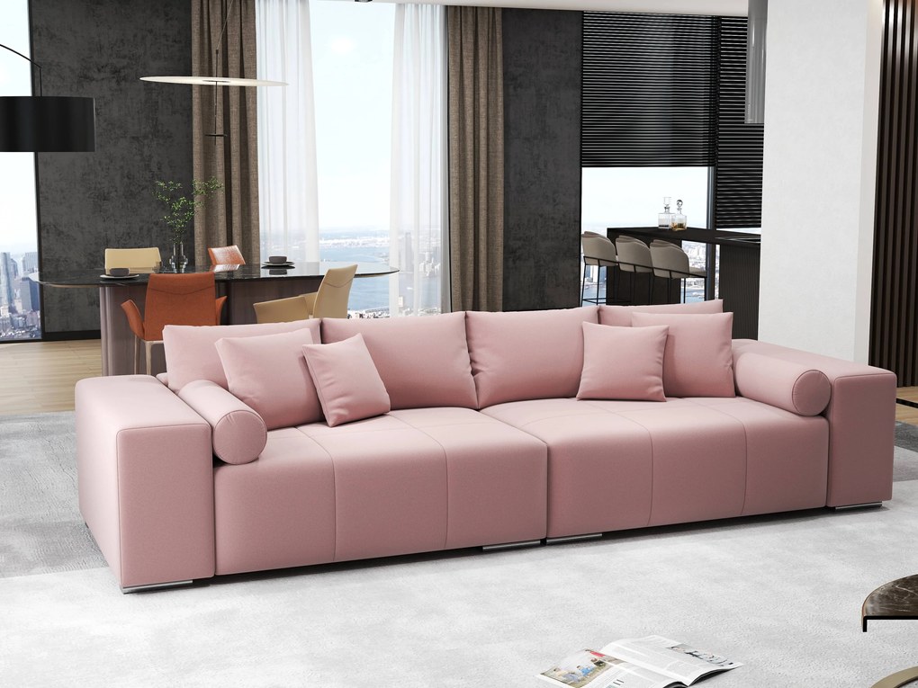Canapea extensibilă dumonde cu ladă de depozitare si sezut confortabil din spuma high-density, Marbela Royal Roz XXL 295x100 cm