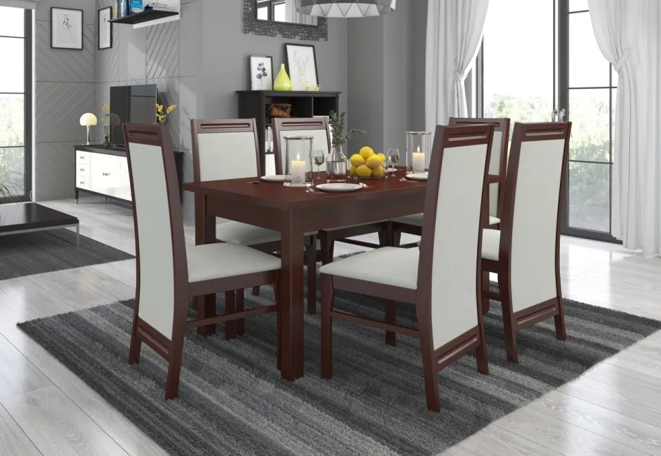 Set de masa extensibila si 6 scaune tapitate, RODOS 7, ADRK Furniture (Culoare: Negru)