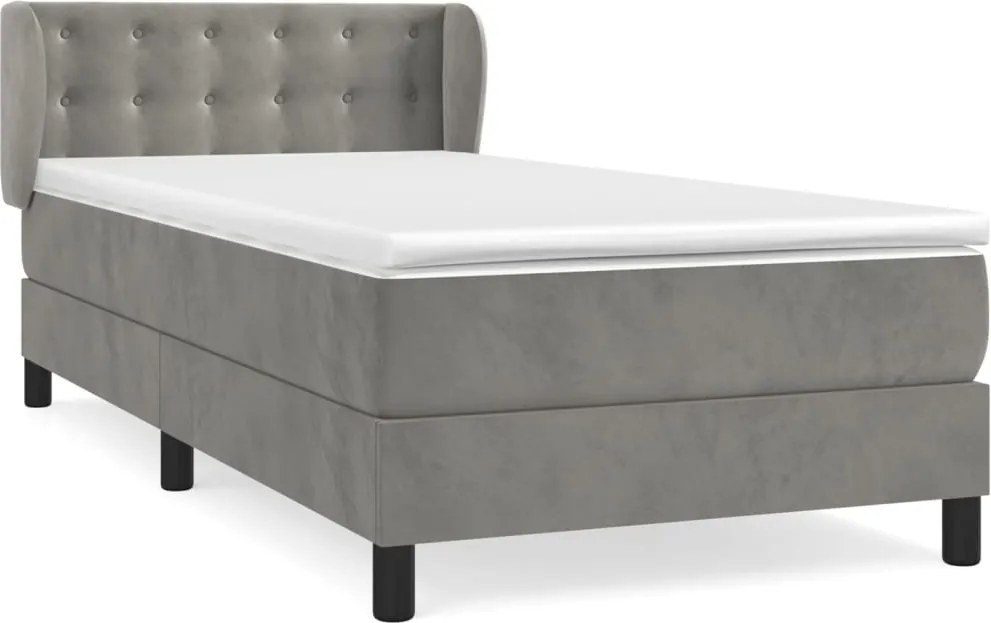 vidaXL Pat box spring cu saltea, gri deschis, 100x200 cm, catifea