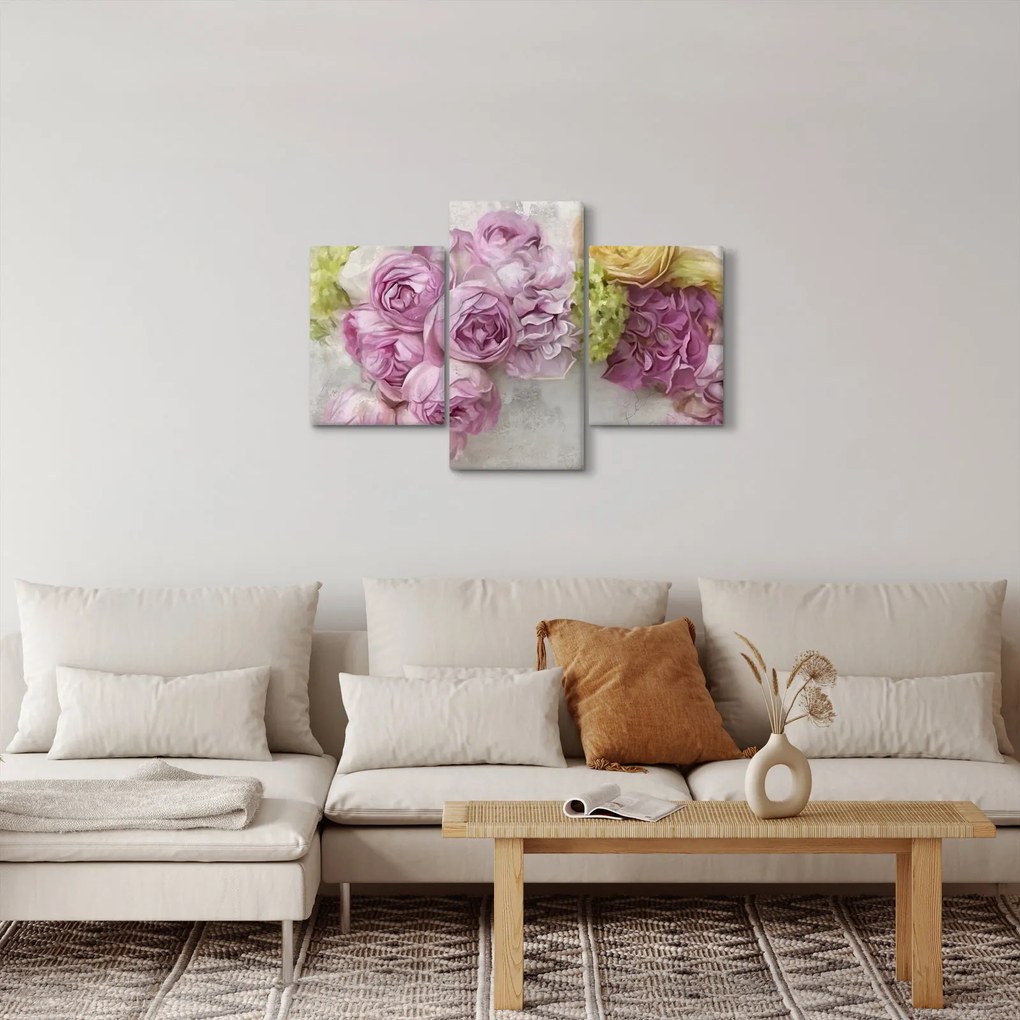 Tablou - Flori pe perete culorile pastel (90x60 cm)