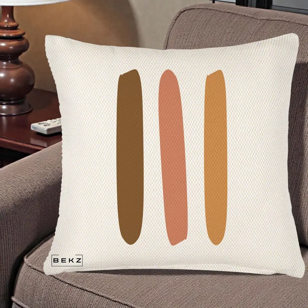 Perna Decorativa Abstract Linii Terracotta, 40x40 cm, Crem Reliefat, Husa Detasabila, Perna Inclusa, BEKZ®