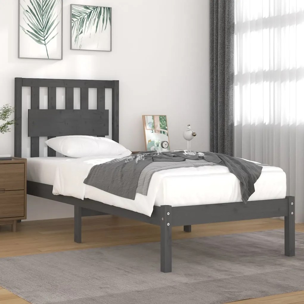3103900 vidaXL Cadru de pat single, gri, 90x190 cm, lemn masiv de pin
