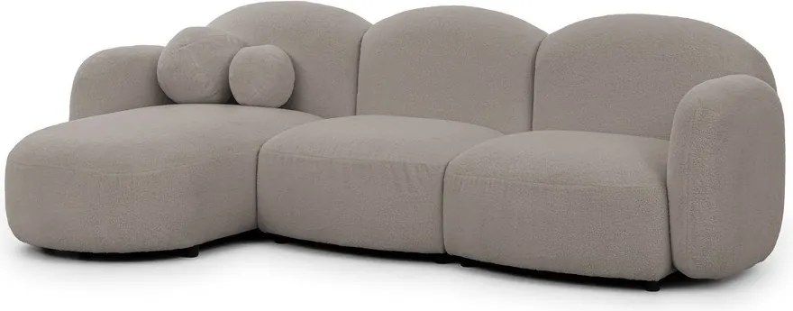 Colțar gri cu tapițerie din țesătură bouclé (cu colț pe partea stângă/cu șezlong) Orbit – Ropez