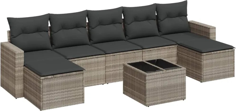 vidaXL Set mobilier de grădină cu perne, 8 piese gri deschis poliratan