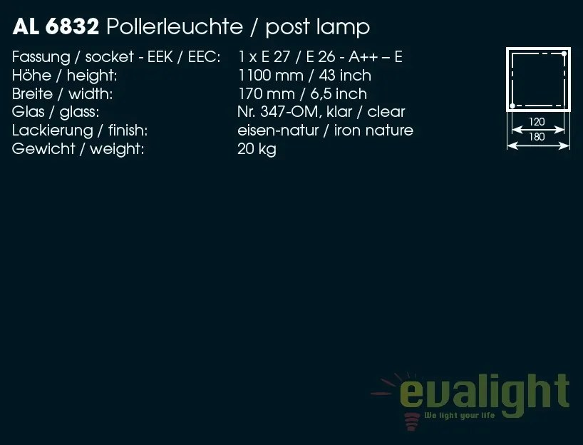 Stalp iluminat exterior din fier forjat, inaltime 110cm, AL 6832