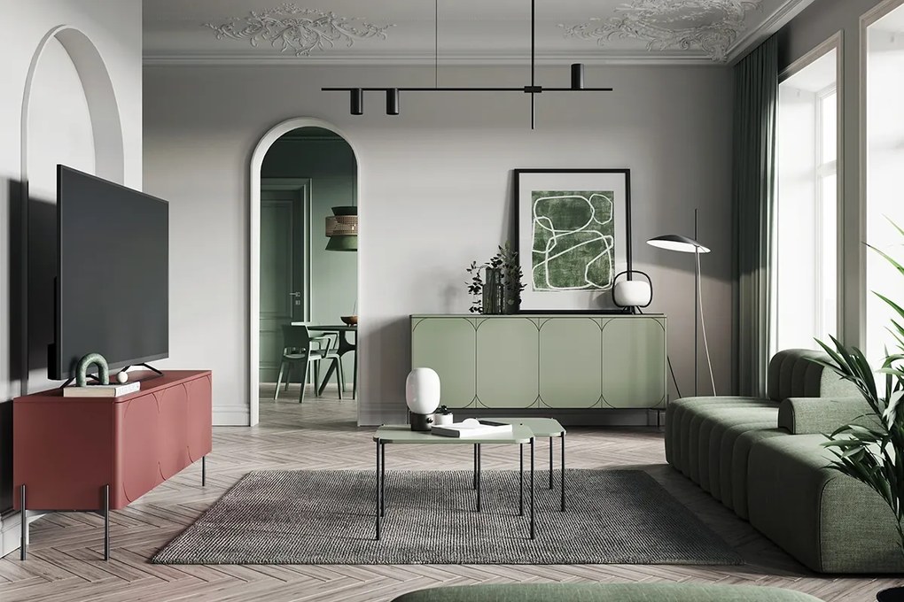 Măsuță de cafea dreptunghiulară Sonatia 70 cm cu picioare metalice - verde măsliniu