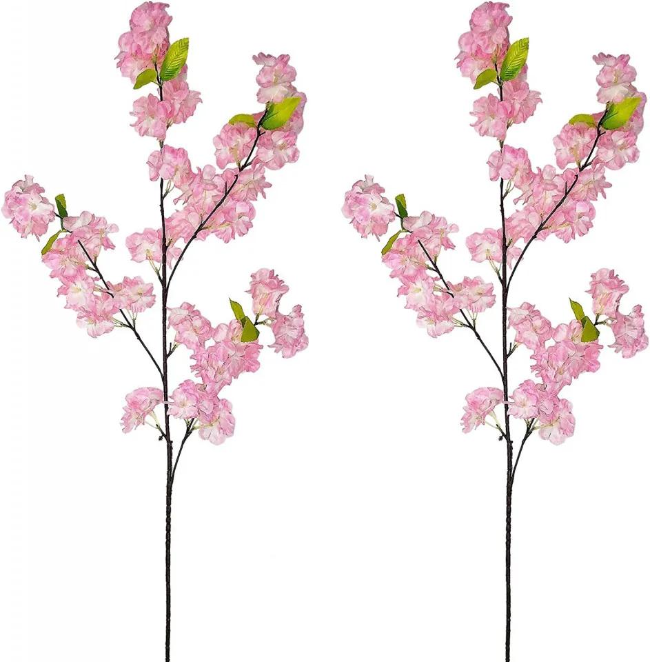 Set 4 ramuri artificiale de flori de cires AIVORIUY, sarma/matase, roz/verde, 100 cm