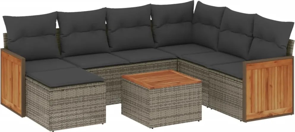 vidaXL Set canapele de grădină cu perne, 8 piese, gri, poliratan