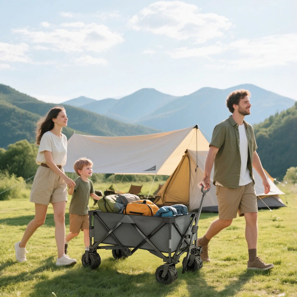 Outsunny Cărucior de Grădină cu Mâner Telescopic, Cărucior Metalic cu Spațiul de Depozitare din Material Oxford, 108x55 cm, Gri
